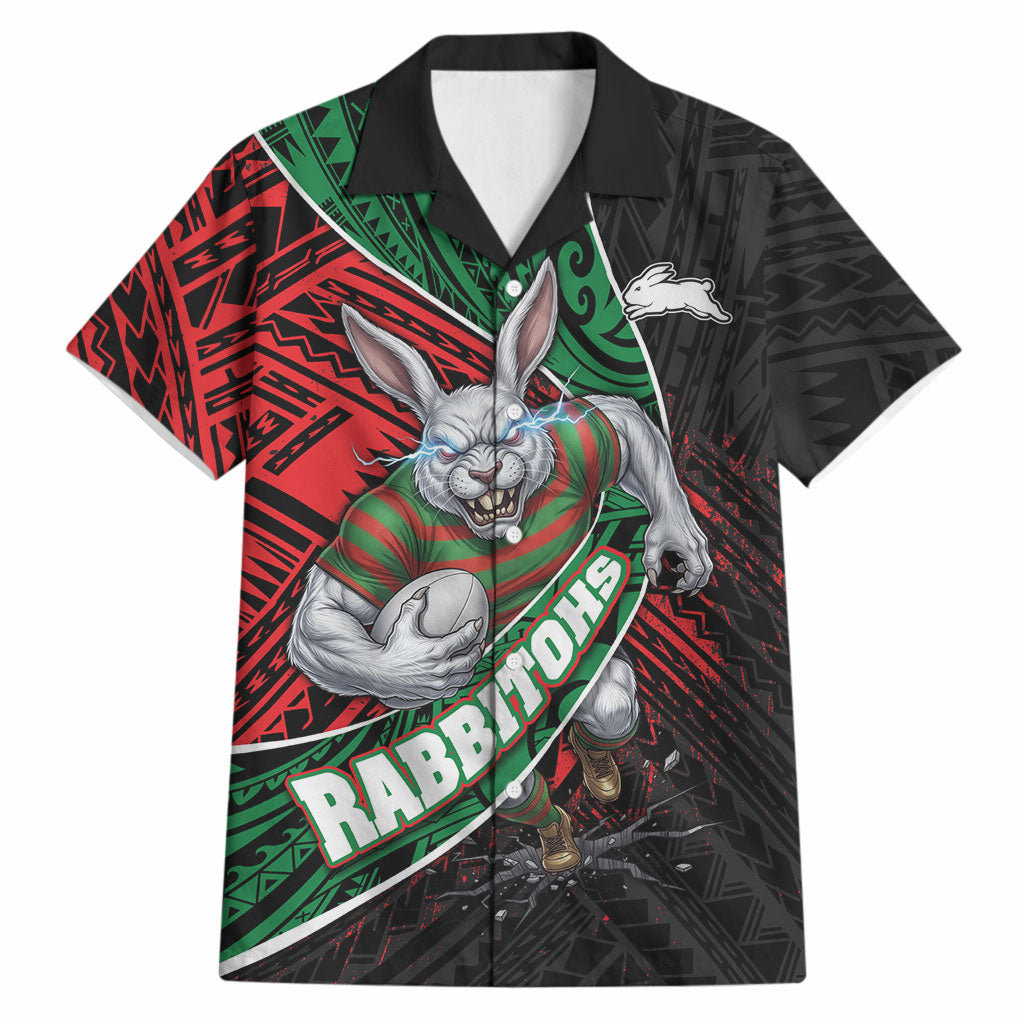 South Sydney Rabbitohs Rugby Hawaiian Shirt Tribal Polynesian Power Art - Lightning Mascot