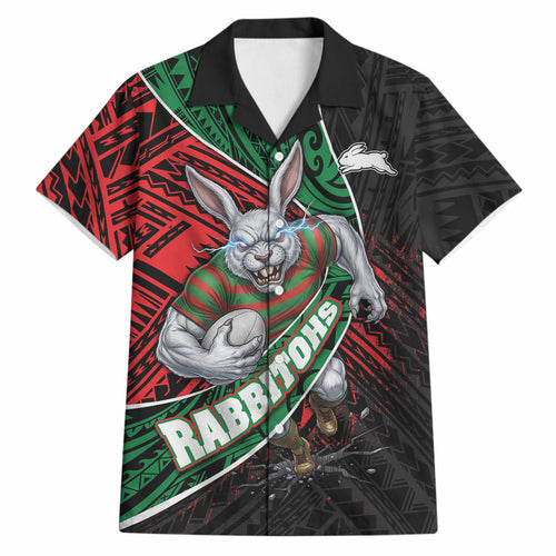 South Sydney Rabbitohs Rugby Hawaiian Shirt Tribal Polynesian Power Art - Lightning Mascot