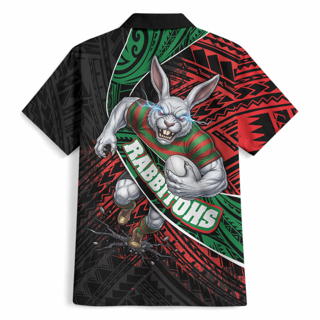 South Sydney Rabbitohs Rugby Hawaiian Shirt Tribal Polynesian Power Art - Lightning Mascot
