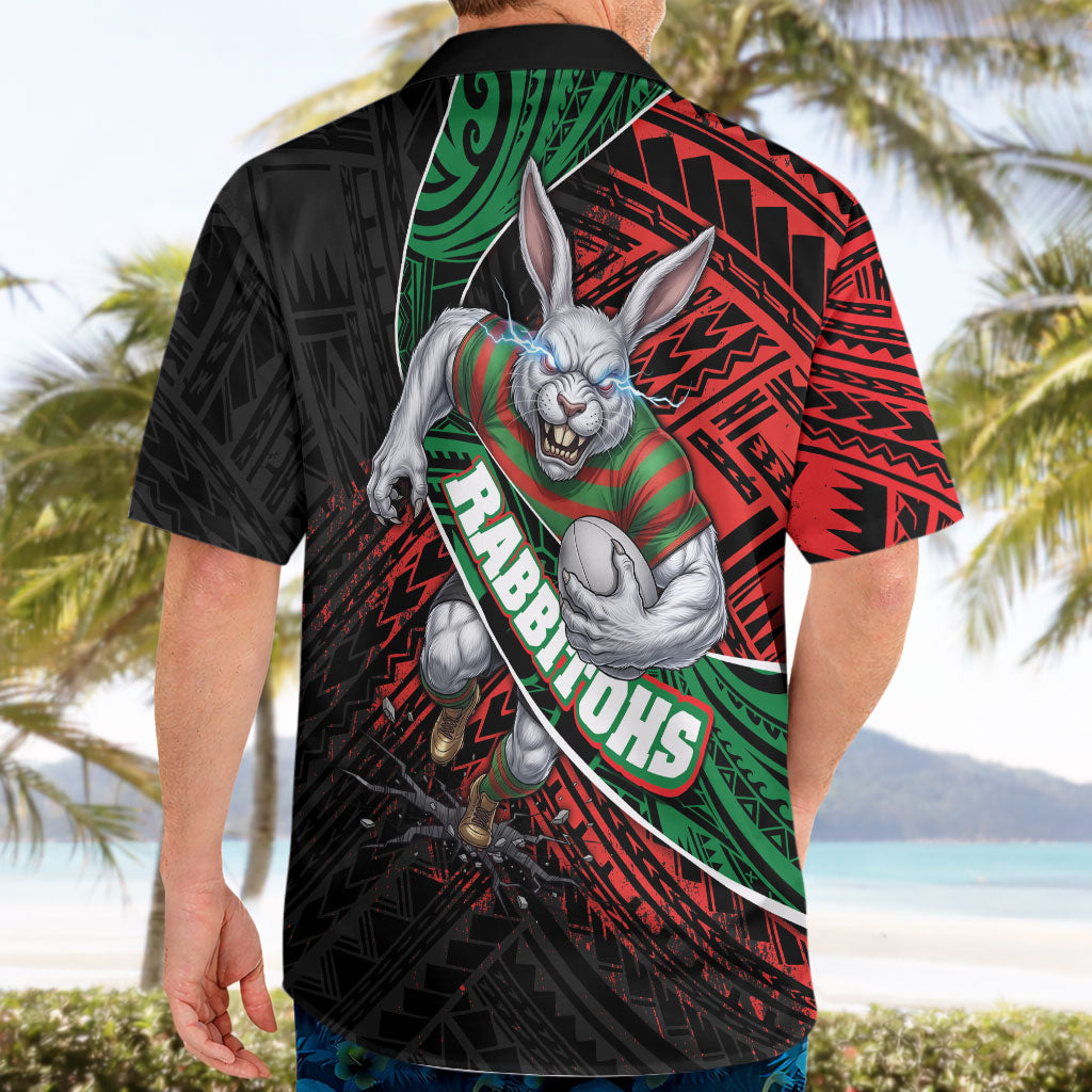 South Sydney Rabbitohs Rugby Hawaiian Shirt Tribal Polynesian Power Art - Lightning Mascot