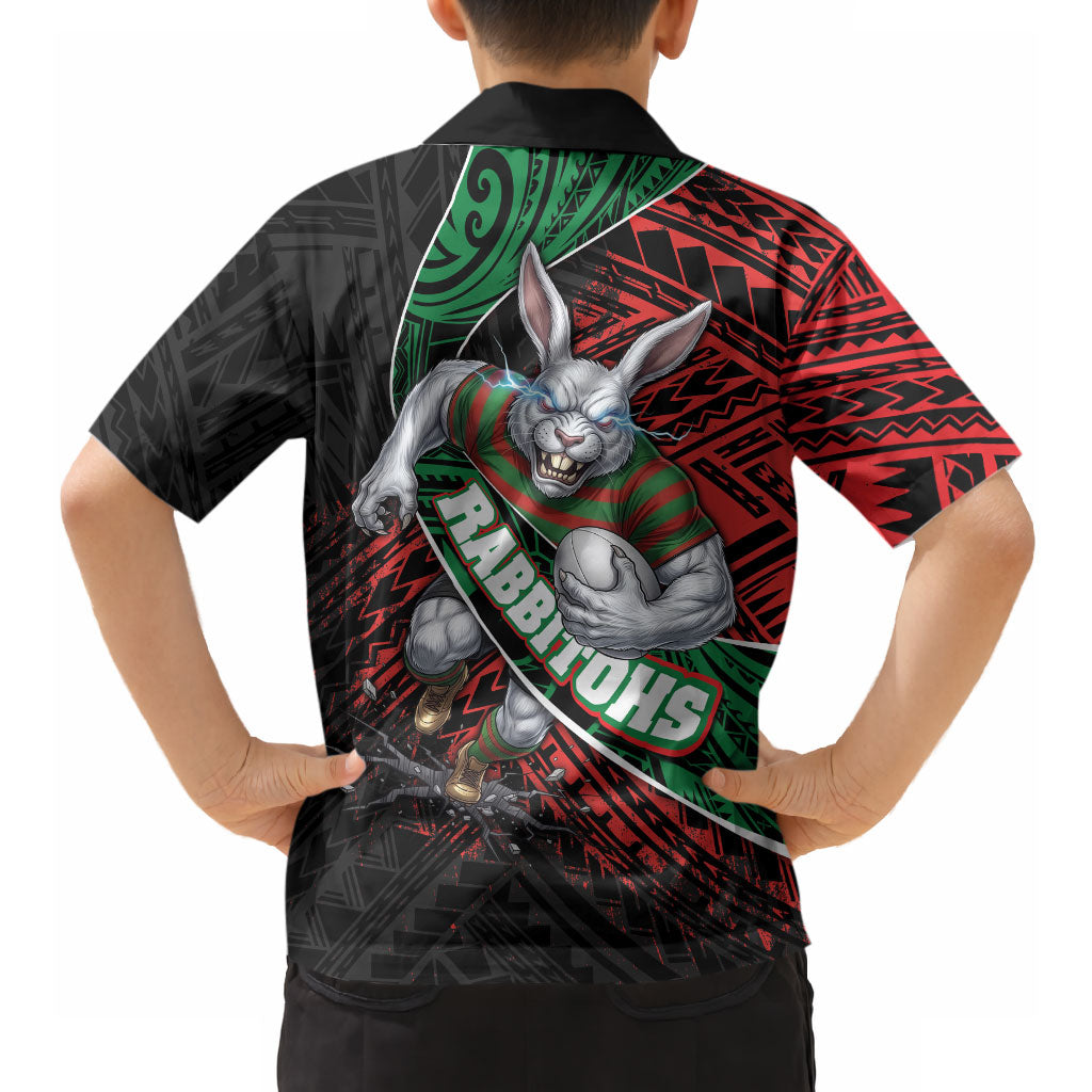 South Sydney Rabbitohs Rugby Hawaiian Shirt Tribal Polynesian Power Art - Lightning Mascot