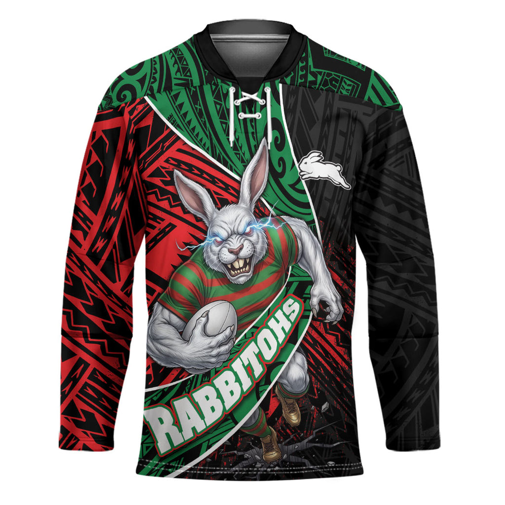 South Sydney Rabbitohs Rugby Hockey Jersey Tribal Polynesian Power Art - Lightning Mascot