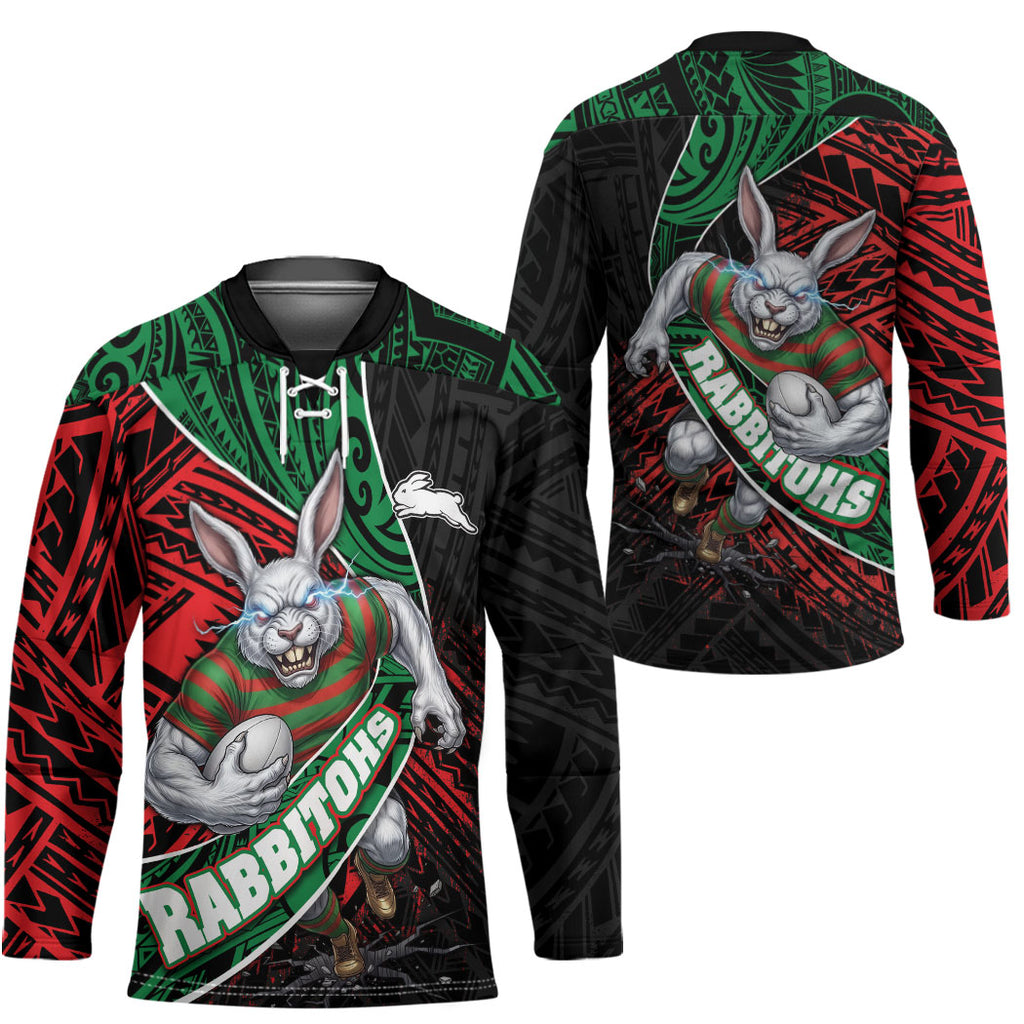 South Sydney Rabbitohs Rugby Hockey Jersey Tribal Polynesian Power Art - Lightning Mascot