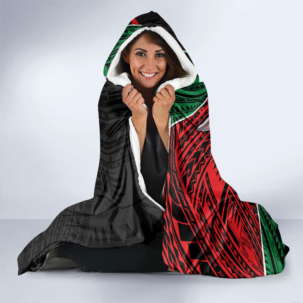 South Sydney Rabbitohs Rugby Hooded Blanket Tribal Polynesian Power Art - Lightning Mascot