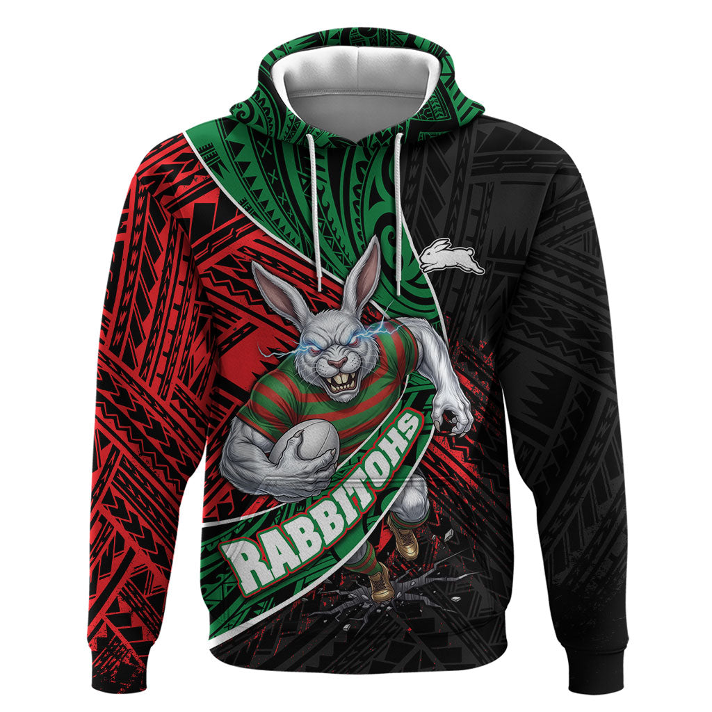 South Sydney Rabbitohs Rugby Hoodie Tribal Polynesian Power Art - Lightning Mascot