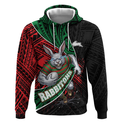 South Sydney Rabbitohs Rugby Hoodie Tribal Polynesian Power Art - Lightning Mascot