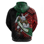 South Sydney Rabbitohs Rugby Hoodie Tribal Polynesian Power Art - Lightning Mascot