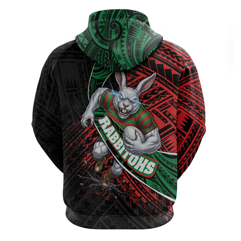 South Sydney Rabbitohs Rugby Hoodie Tribal Polynesian Power Art - Lightning Mascot