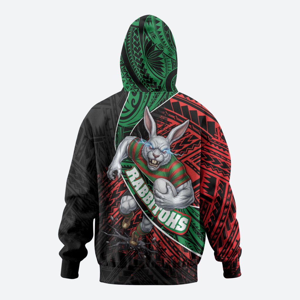 South Sydney Rabbitohs Rugby Hoodie Tribal Polynesian Power Art - Lightning Mascot
