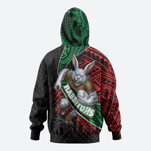 South Sydney Rabbitohs Rugby Hoodie Tribal Polynesian Power Art - Lightning Mascot