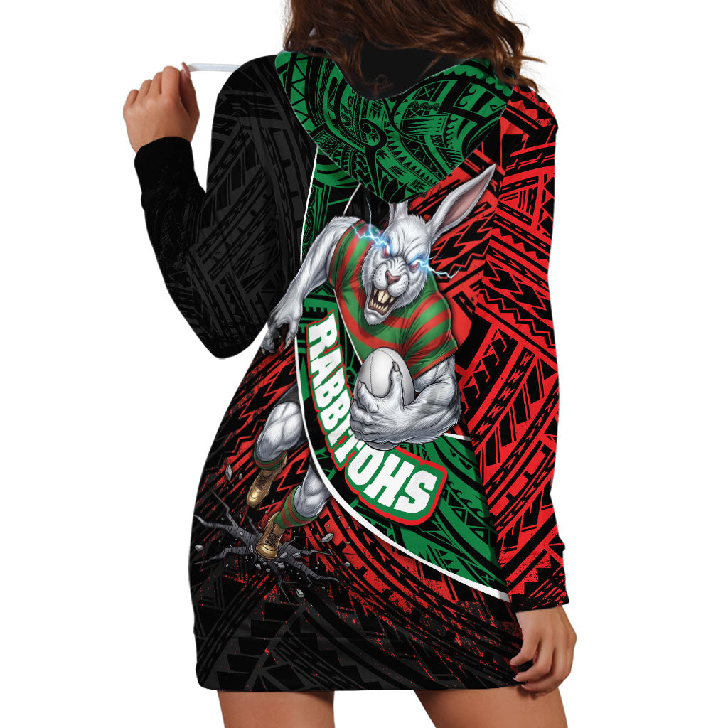 South Sydney Rabbitohs Rugby Hoodie Dress Tribal Polynesian Power Art - Lightning Mascot
