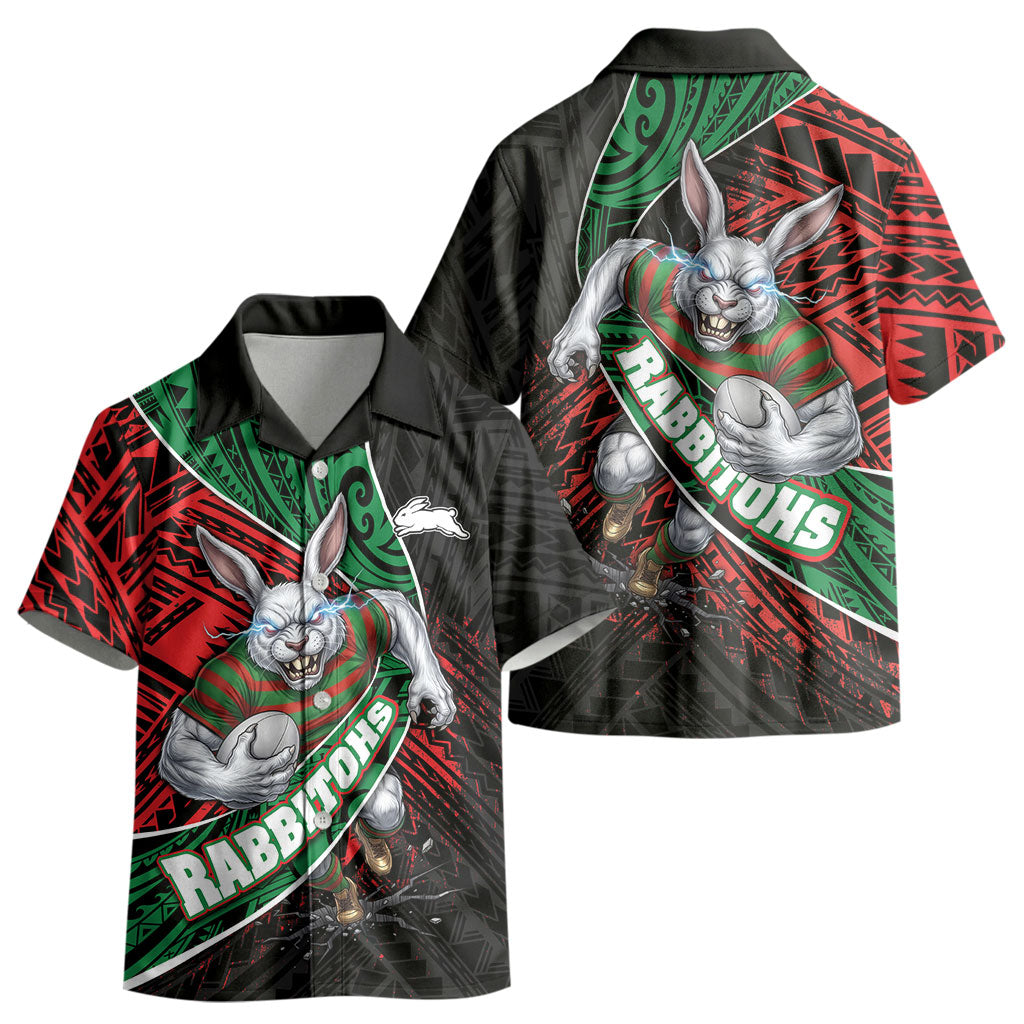 South Sydney Rabbitohs Rugby Kid Hawaiian Shirt Tribal Polynesian Power Art - Lightning Mascot