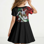 South Sydney Rabbitohs Rugby Kid Short Sleeve Dress Tribal Polynesian Power Art - Lightning Mascot