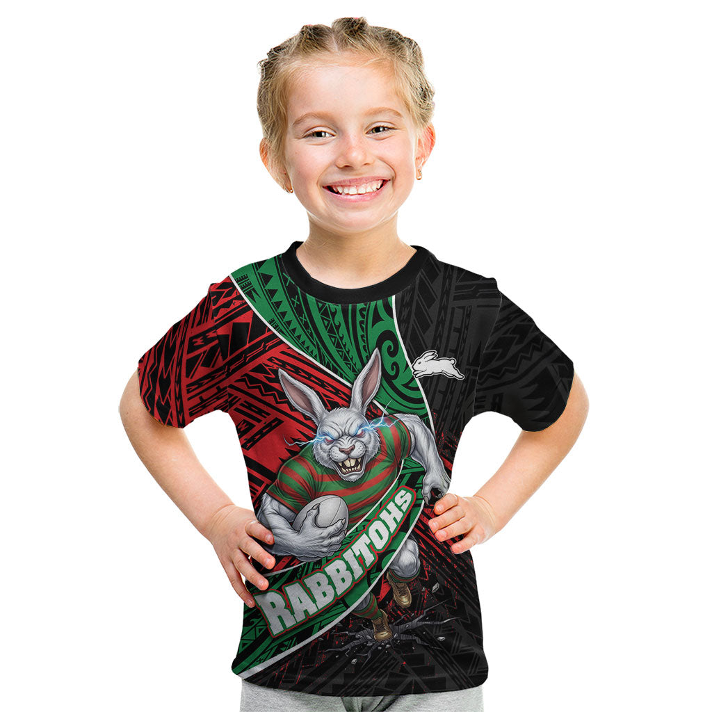South Sydney Rabbitohs Rugby Kid T Shirt Tribal Polynesian Power Art - Lightning Mascot
