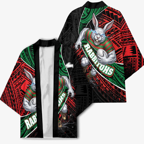 South Sydney Rabbitohs Rugby Kimono Tribal Polynesian Power Art - Lightning Mascot