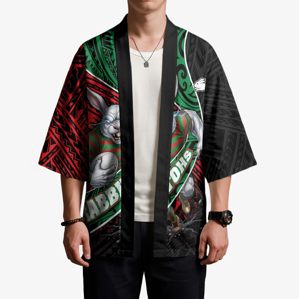 South Sydney Rabbitohs Rugby Kimono Tribal Polynesian Power Art - Lightning Mascot