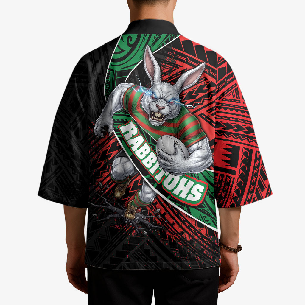 South Sydney Rabbitohs Rugby Kimono Tribal Polynesian Power Art - Lightning Mascot