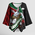 South Sydney Rabbitohs Rugby Kimono Sleeve Blouse Tribal Polynesian Power Art - Lightning Mascot