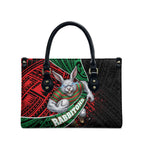 South Sydney Rabbitohs Rugby Leather Bag Tribal Polynesian Power Art - Lightning Mascot