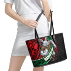 South Sydney Rabbitohs Rugby Leather Tote Bag Tribal Polynesian Power Art - Lightning Mascot