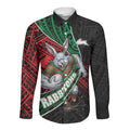 South Sydney Rabbitohs Rugby Long Sleeve Button Shirt Tribal Polynesian Power Art - Lightning Mascot