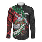 South Sydney Rabbitohs Rugby Long Sleeve Button Shirt Tribal Polynesian Power Art - Lightning Mascot