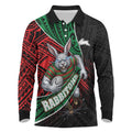 South Sydney Rabbitohs Rugby Long Sleeve Polo Shirt Tribal Polynesian Power Art - Lightning Mascot