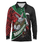 South Sydney Rabbitohs Rugby Long Sleeve Polo Shirt Tribal Polynesian Power Art - Lightning Mascot