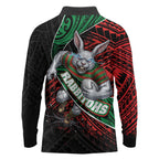 South Sydney Rabbitohs Rugby Long Sleeve Polo Shirt Tribal Polynesian Power Art - Lightning Mascot