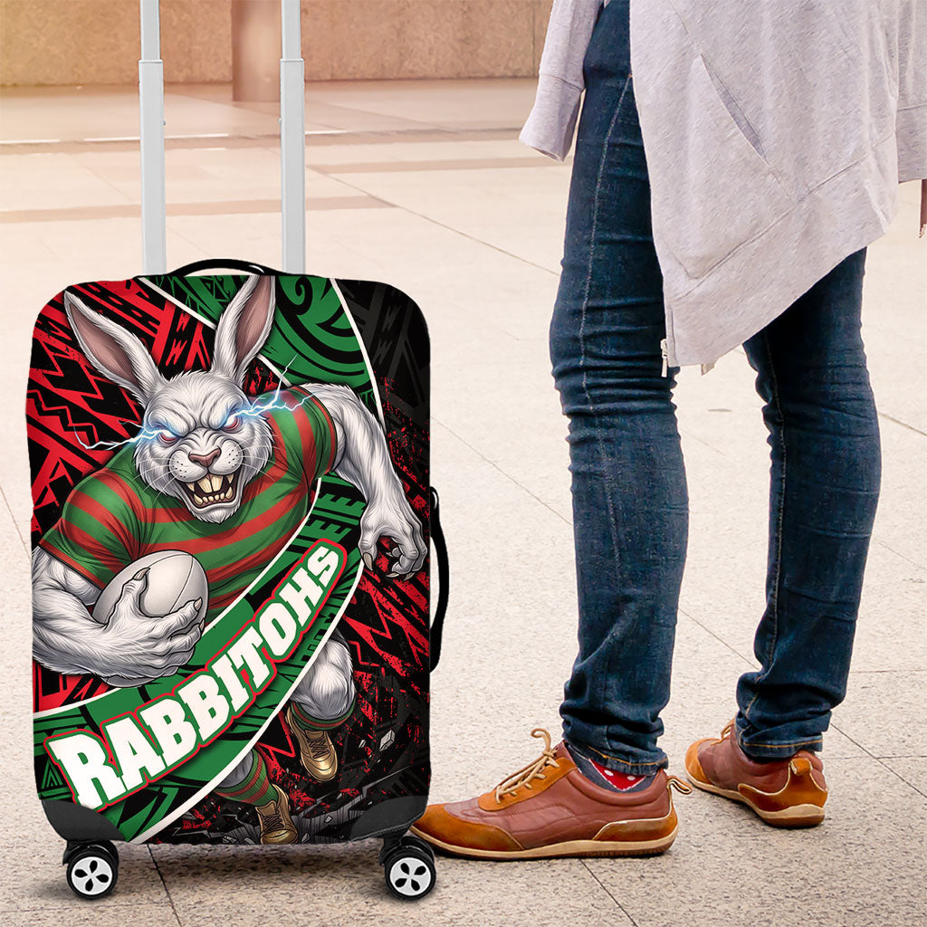 South Sydney Rabbitohs Rugby Luggage Cover Tribal Polynesian Power Art - Lightning Mascot