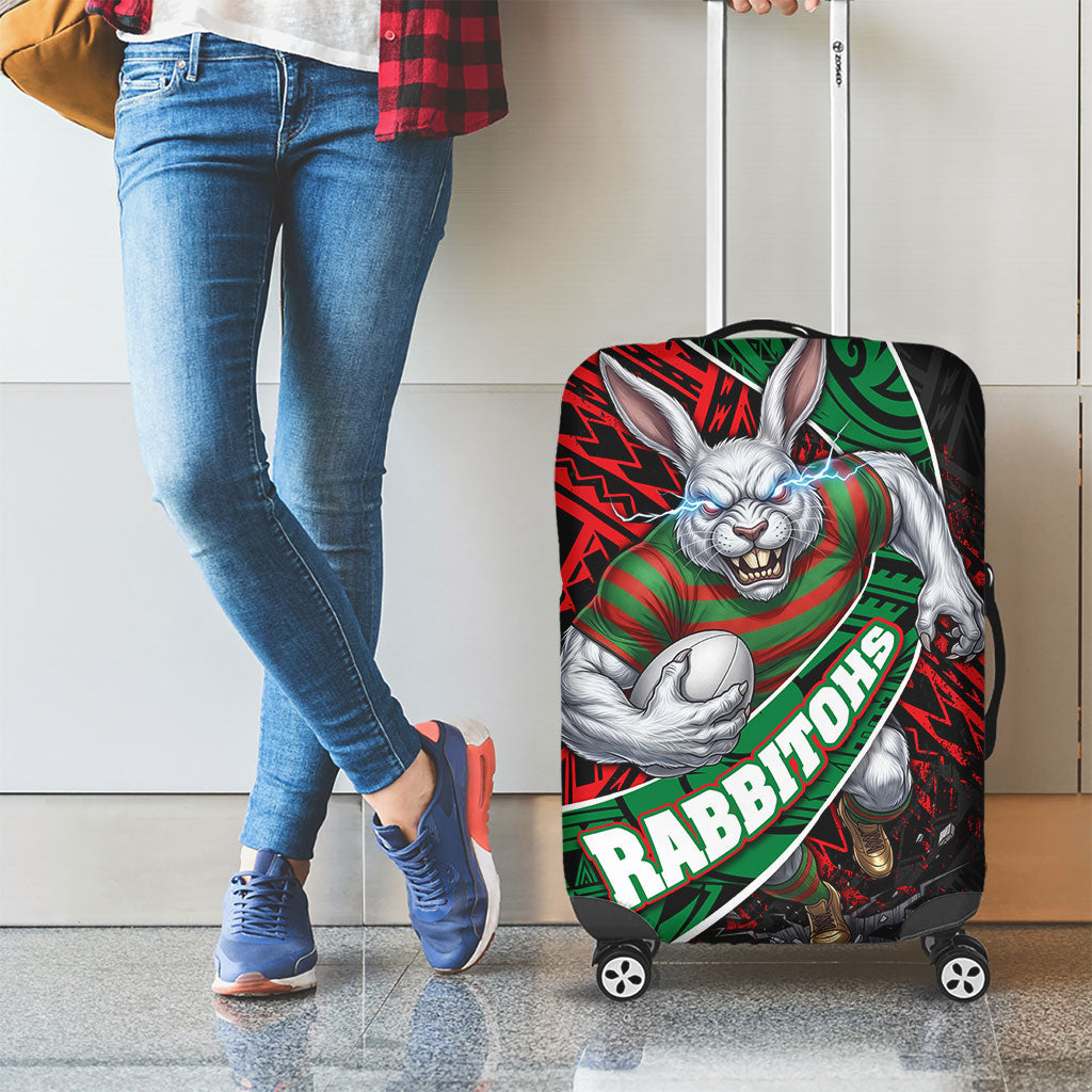 South Sydney Rabbitohs Rugby Luggage Cover Tribal Polynesian Power Art - Lightning Mascot