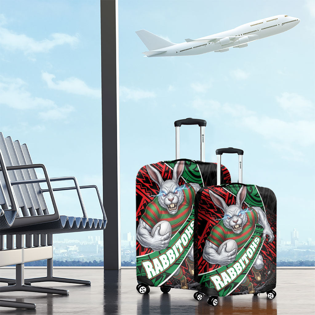 South Sydney Rabbitohs Rugby Luggage Cover Tribal Polynesian Power Art - Lightning Mascot
