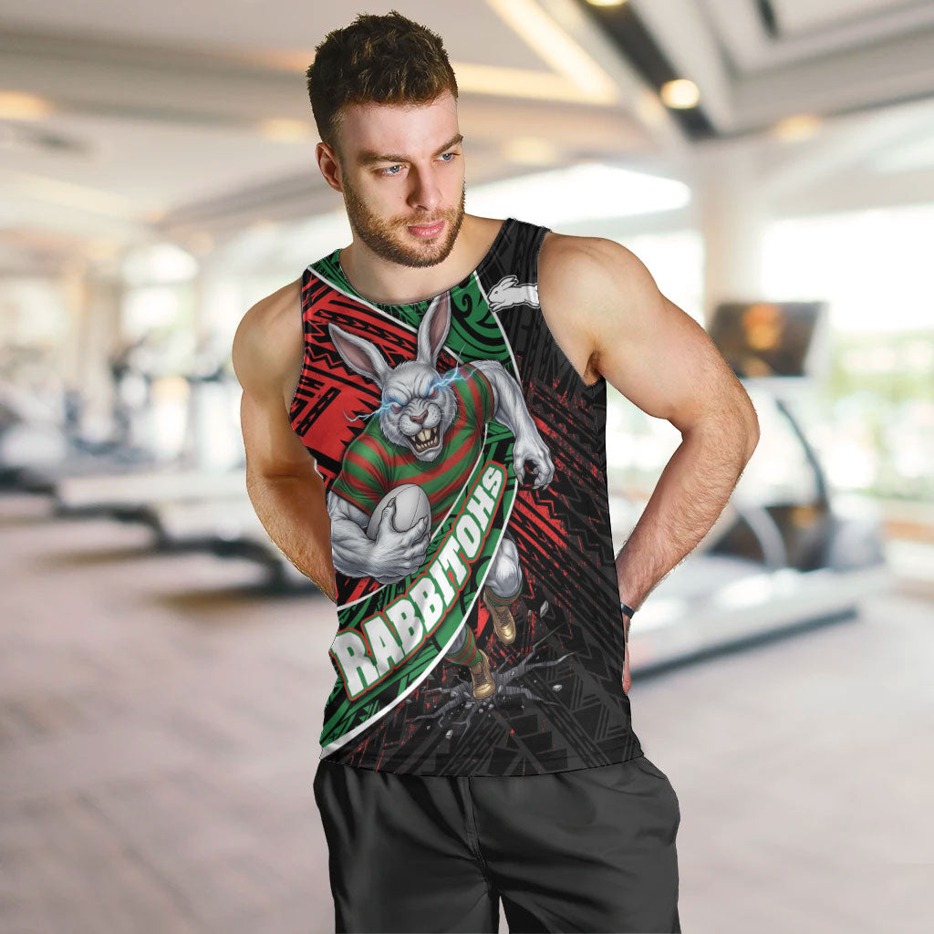 South Sydney Rabbitohs Rugby Men Tank Top Tribal Polynesian Power Art - Lightning Mascot