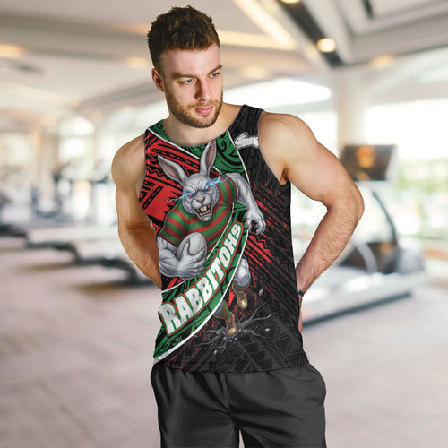South Sydney Rabbitohs Rugby Men Tank Top Tribal Polynesian Power Art - Lightning Mascot