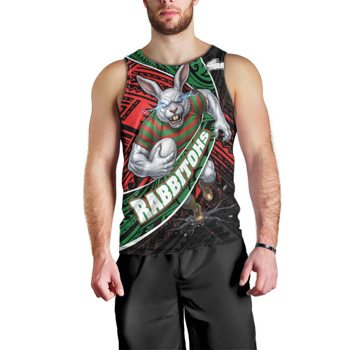 South Sydney Rabbitohs Rugby Men Tank Top Tribal Polynesian Power Art - Lightning Mascot