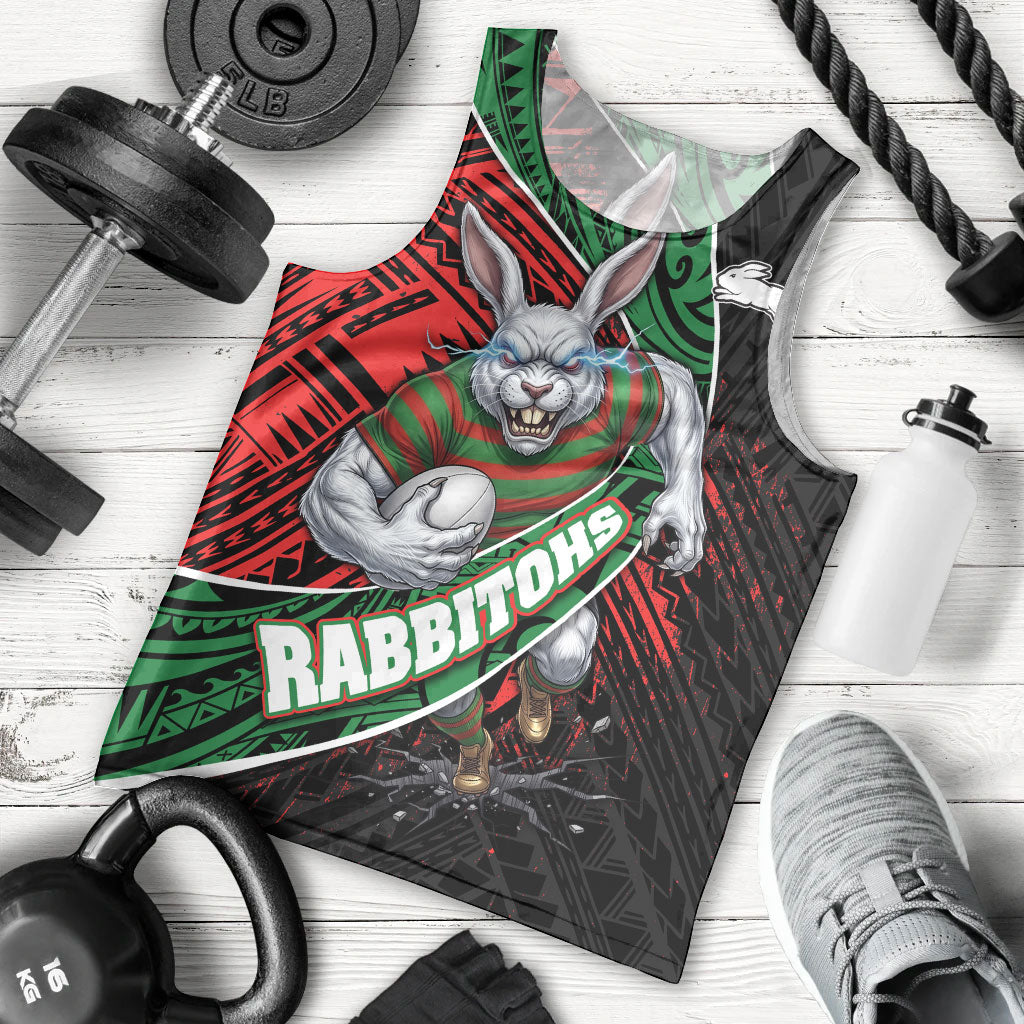South Sydney Rabbitohs Rugby Men Tank Top Tribal Polynesian Power Art - Lightning Mascot