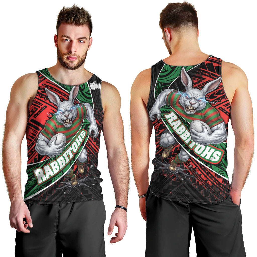 South Sydney Rabbitohs Rugby Men Tank Top Tribal Polynesian Power Art - Lightning Mascot