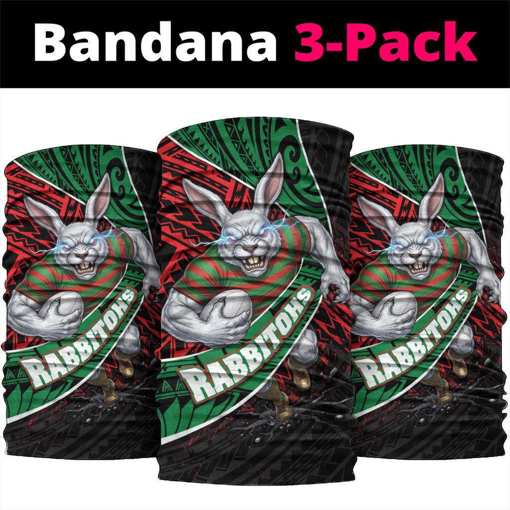 South Sydney Rabbitohs Rugby Neck Gaiter Tribal Polynesian Power Art - Lightning Mascot
