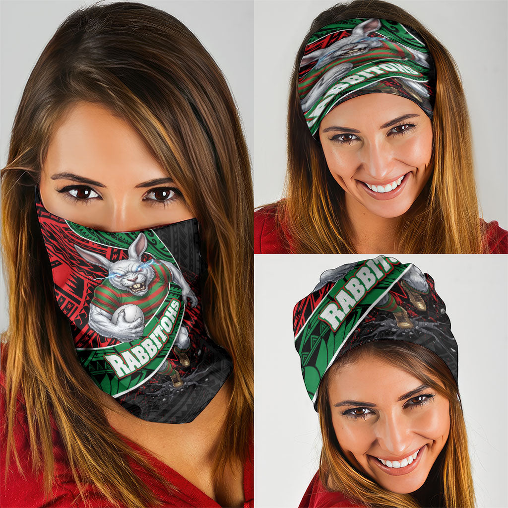 South Sydney Rabbitohs Rugby Neck Gaiter Tribal Polynesian Power Art - Lightning Mascot