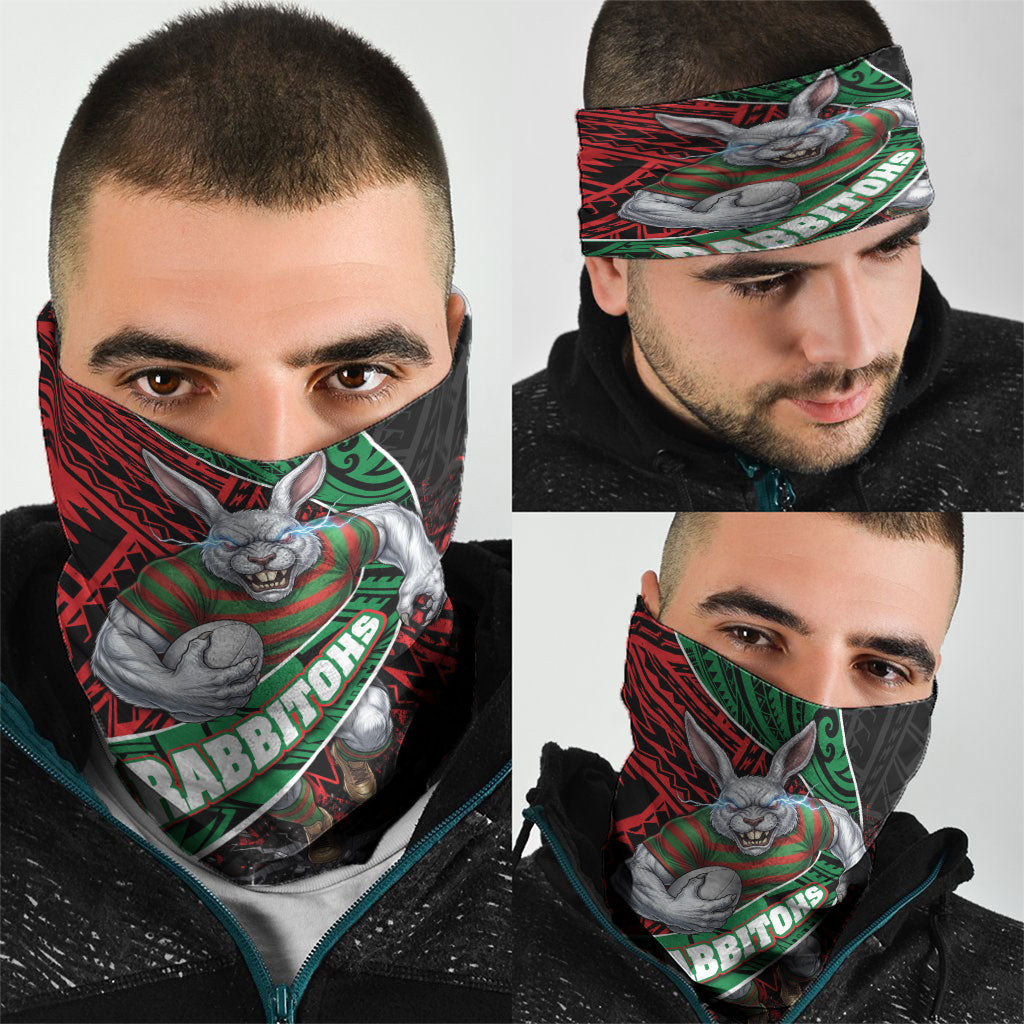 South Sydney Rabbitohs Rugby Neck Gaiter Tribal Polynesian Power Art - Lightning Mascot