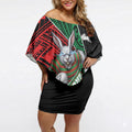 South Sydney Rabbitohs Rugby Off Shoulder Short Dress Tribal Polynesian Power Art - Lightning Mascot