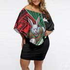South Sydney Rabbitohs Rugby Off Shoulder Short Dress Tribal Polynesian Power Art - Lightning Mascot