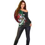 South Sydney Rabbitohs Rugby Off Shoulder Sweater Tribal Polynesian Power Art - Lightning Mascot