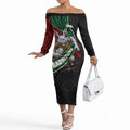 South Sydney Rabbitohs Rugby Off The Shoulder Long Sleeve Dress Tribal Polynesian Power Art - Lightning Mascot