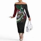 South Sydney Rabbitohs Rugby Off The Shoulder Long Sleeve Dress Tribal Polynesian Power Art - Lightning Mascot