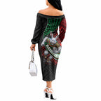 South Sydney Rabbitohs Rugby Off The Shoulder Long Sleeve Dress Tribal Polynesian Power Art - Lightning Mascot