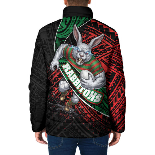 South Sydney Rabbitohs Rugby Padded Jacket Tribal Polynesian Power Art - Lightning Mascot