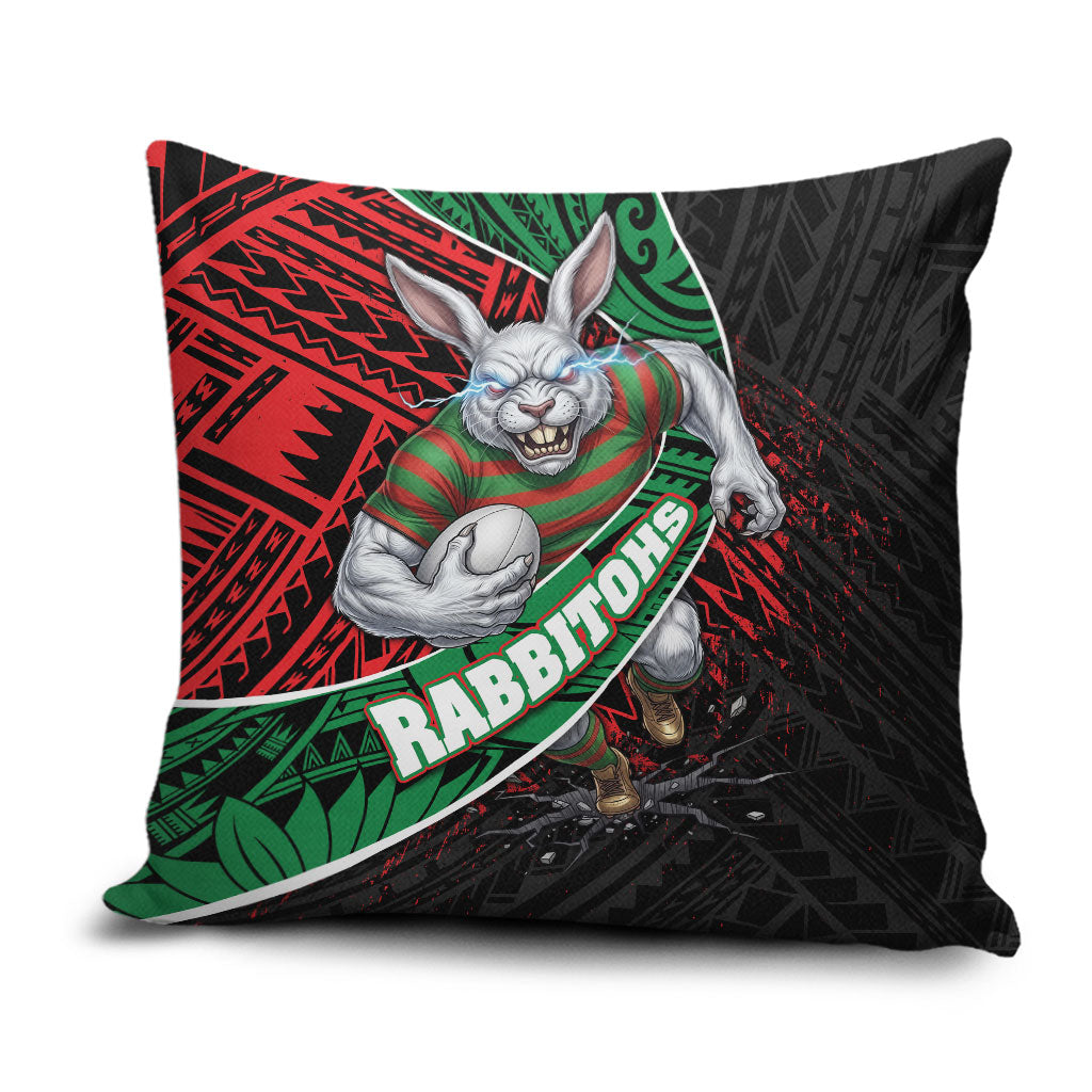 South Sydney Rabbitohs Rugby Pillow Cover Tribal Polynesian Power Art - Lightning Mascot