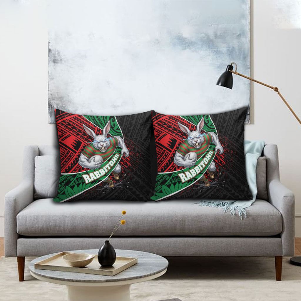 South Sydney Rabbitohs Rugby Pillow Cover Tribal Polynesian Power Art - Lightning Mascot