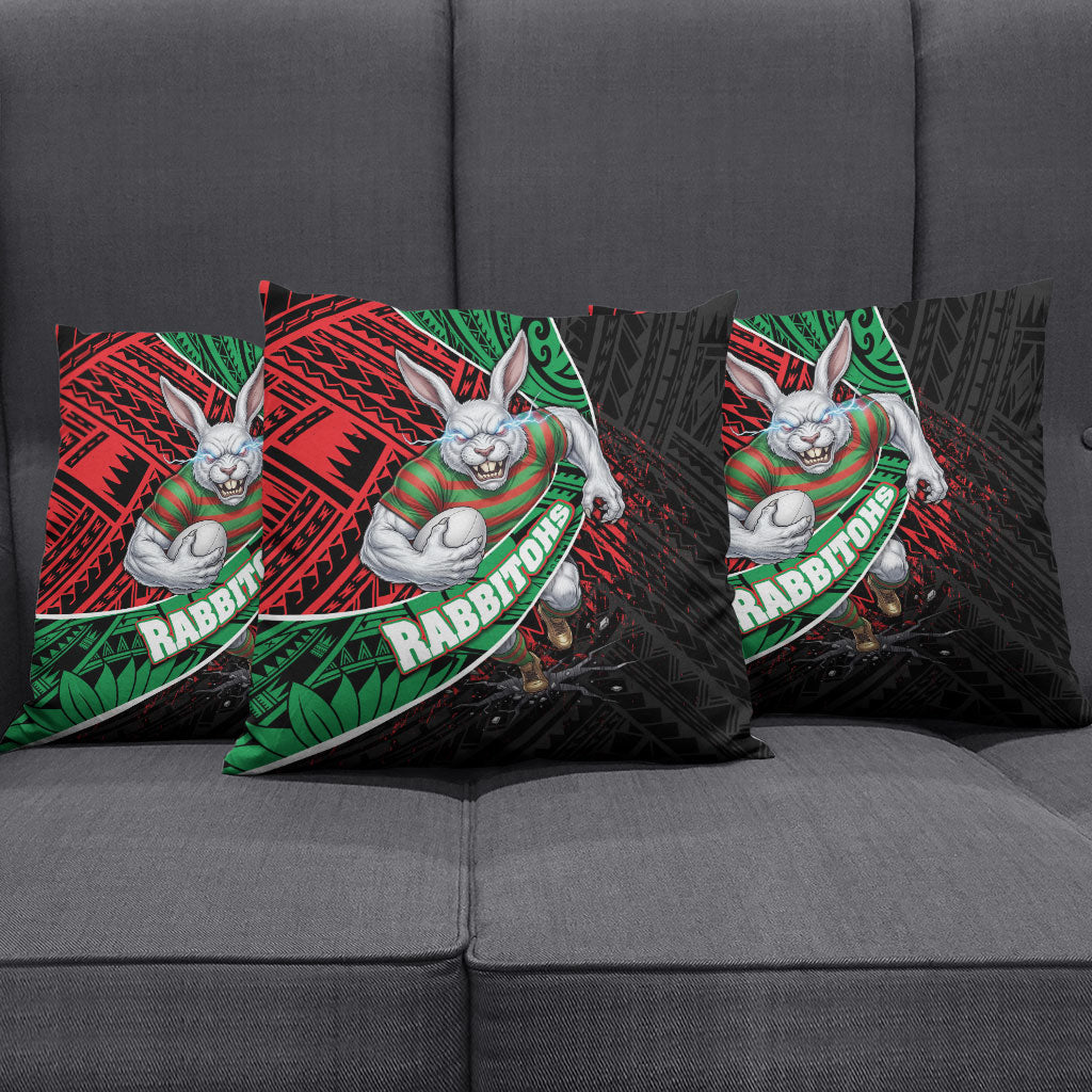 South Sydney Rabbitohs Rugby Pillow Cover Tribal Polynesian Power Art - Lightning Mascot